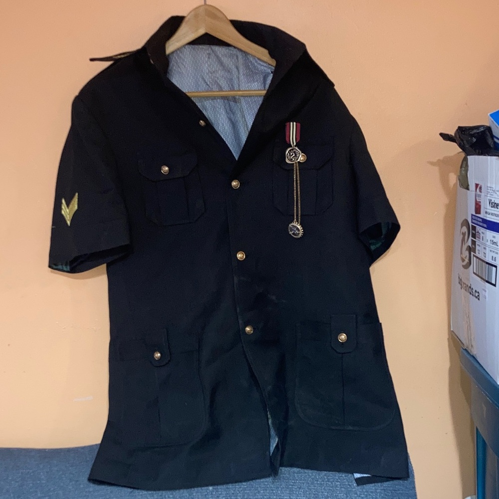 Men's Black Military Field Jacket with Patches